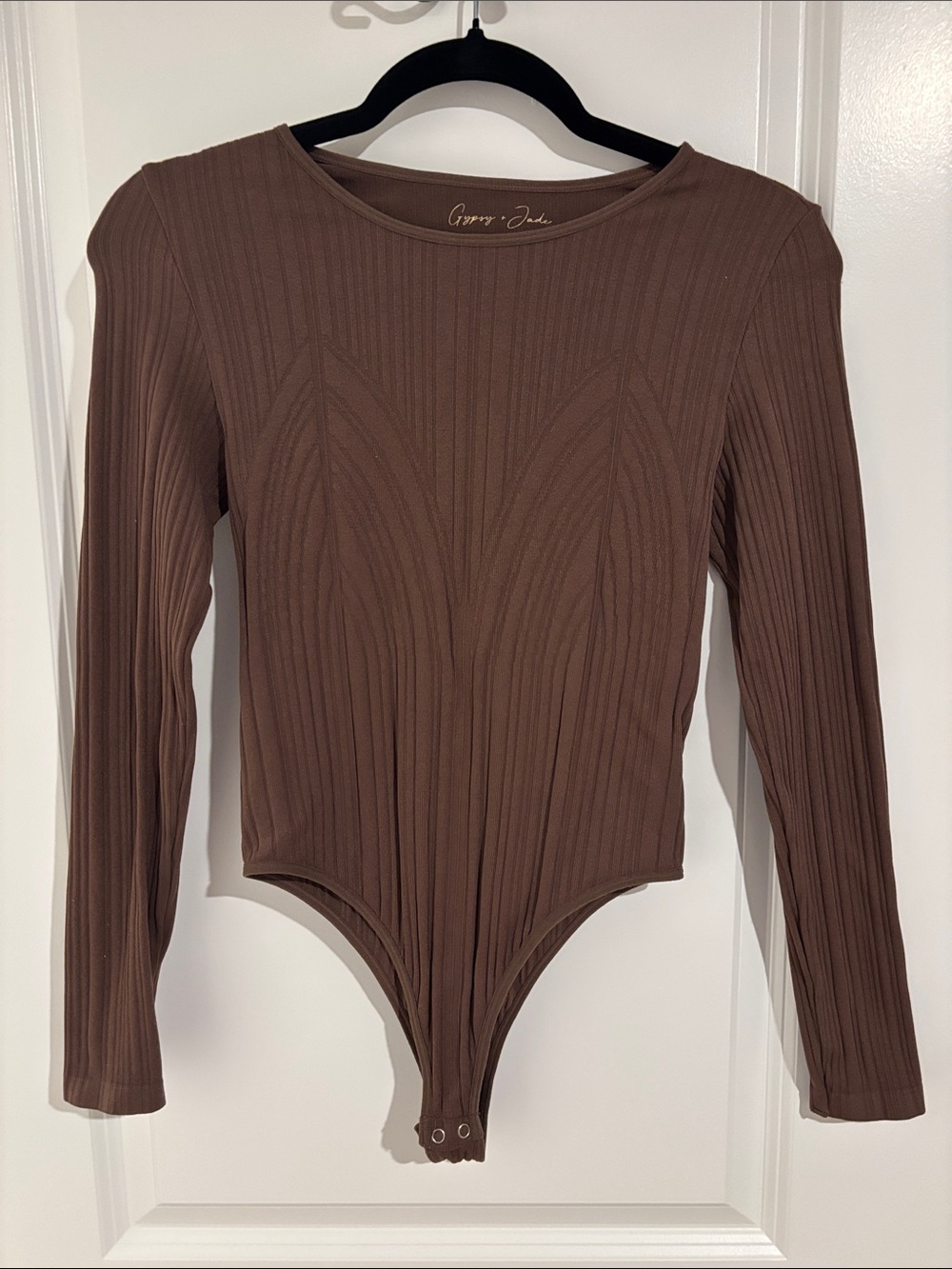 Brown Ribbed Long Sleeve Bodysuit